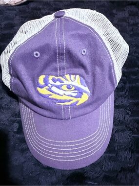 LSU Purple and Yellow Embroidered Tiger Eye Trucker Hat - Women's